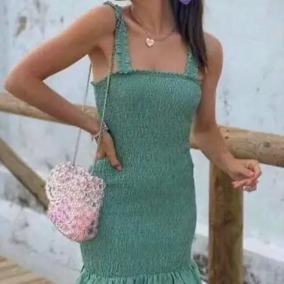 Zara smocked textured weave bodycon mini dress - Picture 7 of 9